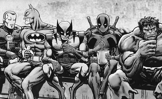 Marvel & DC Superheroes Skyscraper Lunch In Glorious B&W - Art Print/Poster