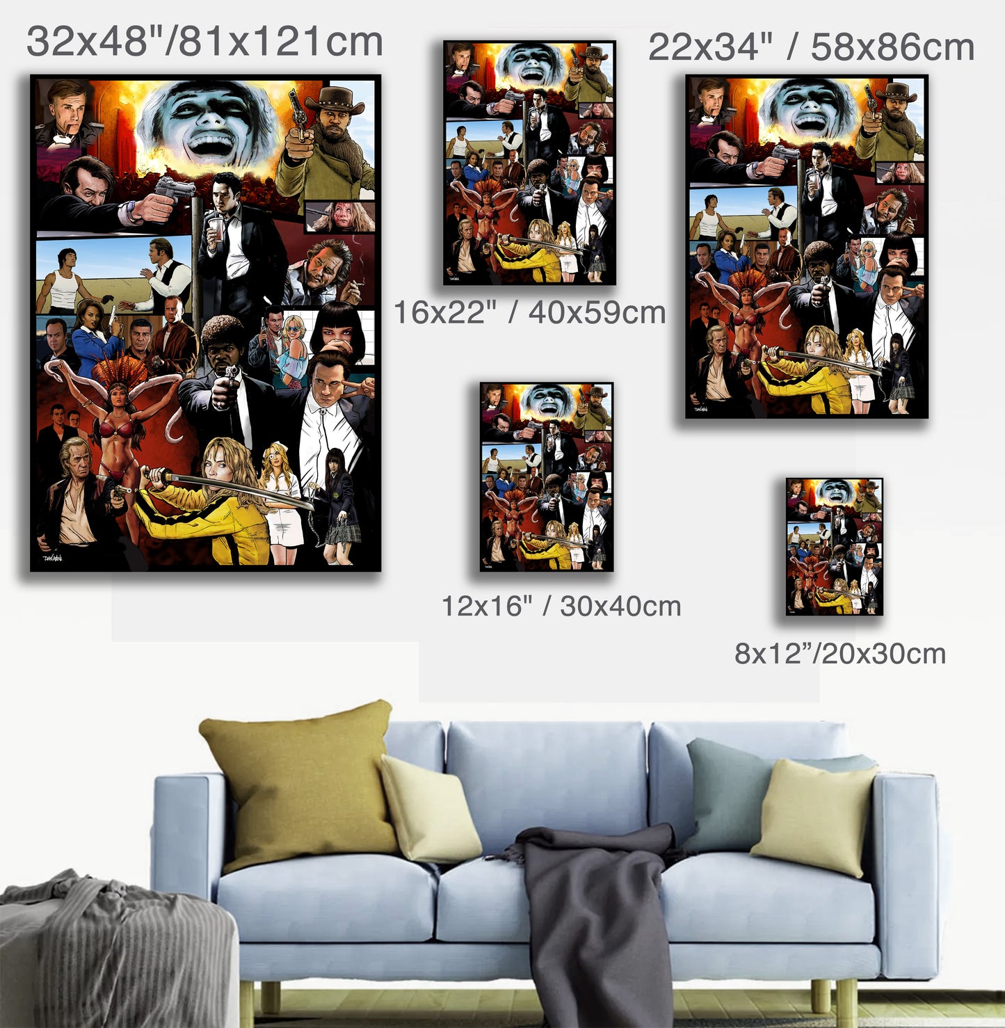 Tarantino Montage -The Tarantinoverse - Mounted Canvas