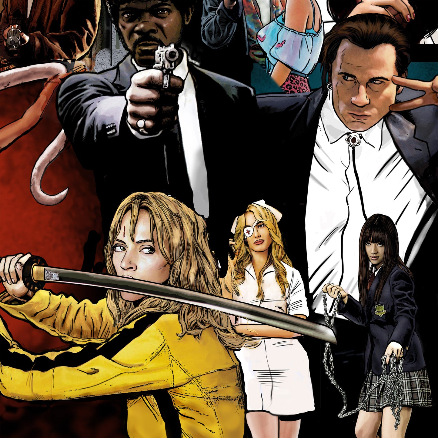 Tarantino Montage -The Tarantinoverse - Mounted Canvas