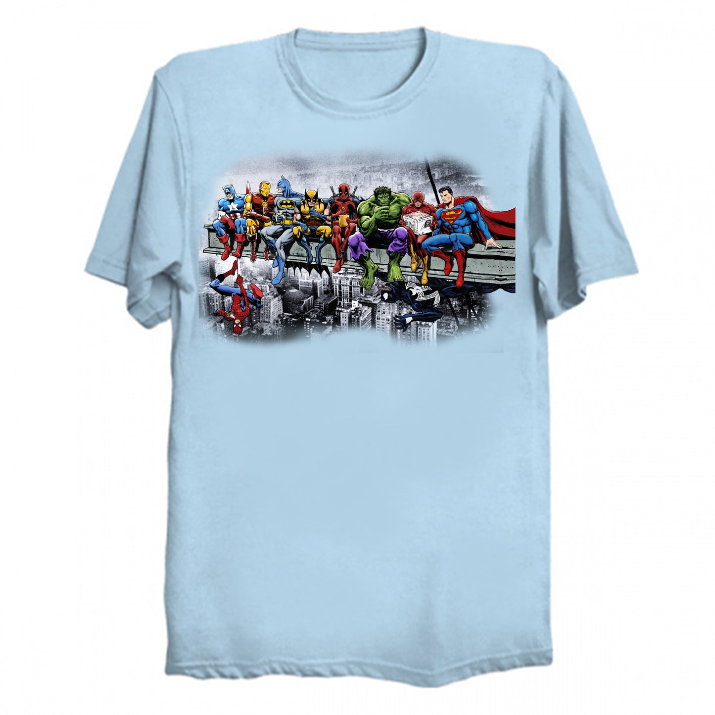 Marvel DC Lunch Atop A Skyscraper (with bg)  T-Shirt  (various colors)