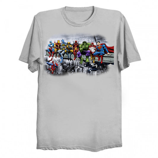 Marvel DC Lunch Atop A Skyscraper (with bg)  T-Shirt  (various colors)