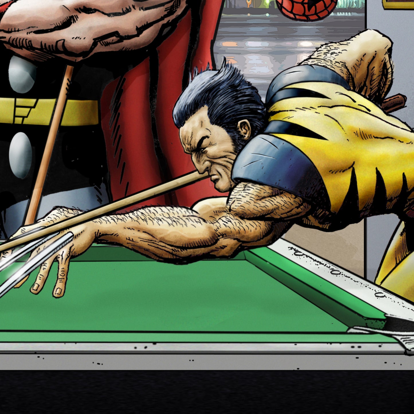 Marvel Superheroes Relax Playing Pool - Mounted Canvas