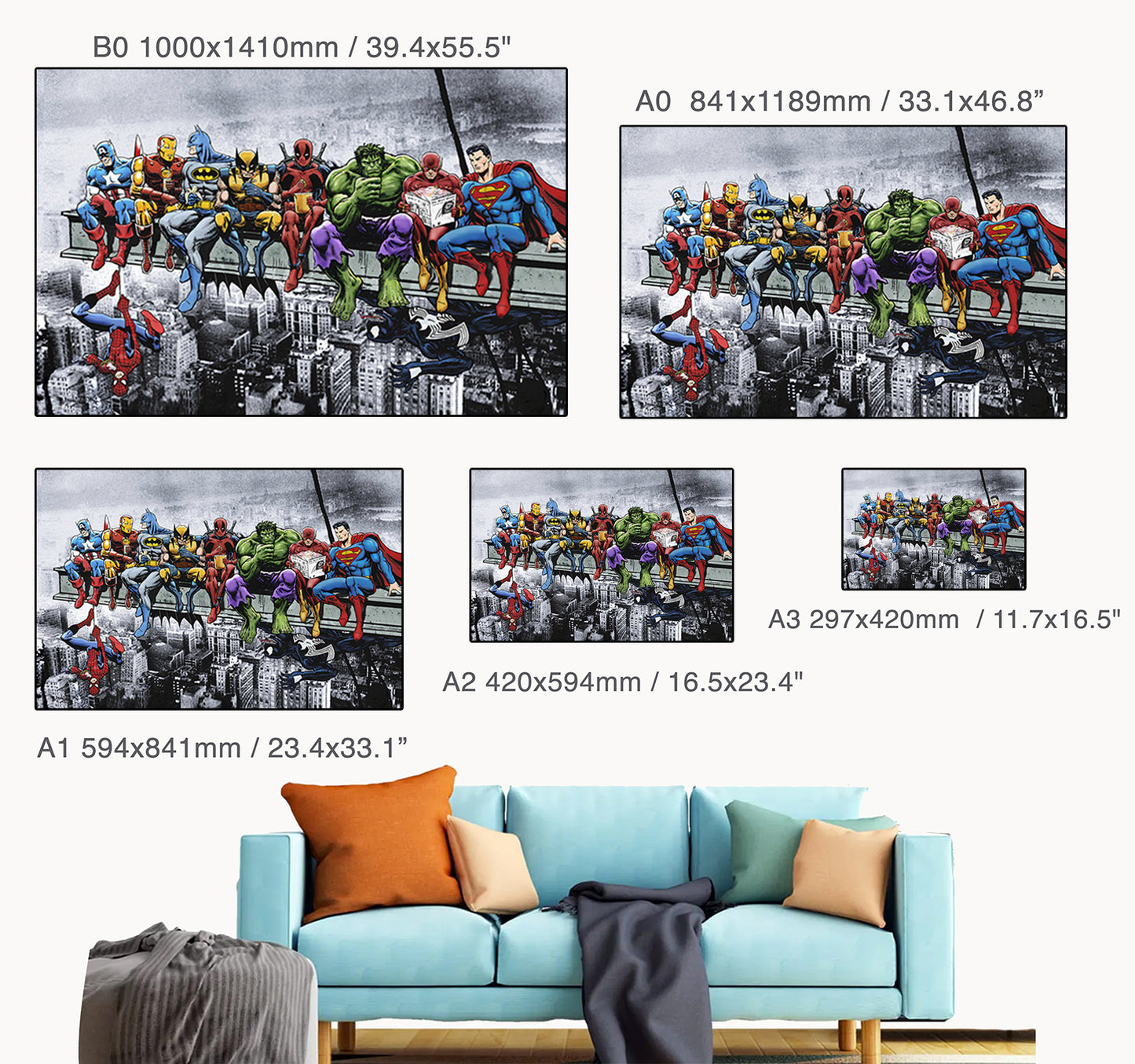 Marvel and DC Superheroes Lunch Atop A Skyscraper -Art Print/Poster