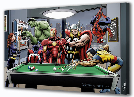 Marvel Superheroes Relax Playing Pool - Mounted Canvas
