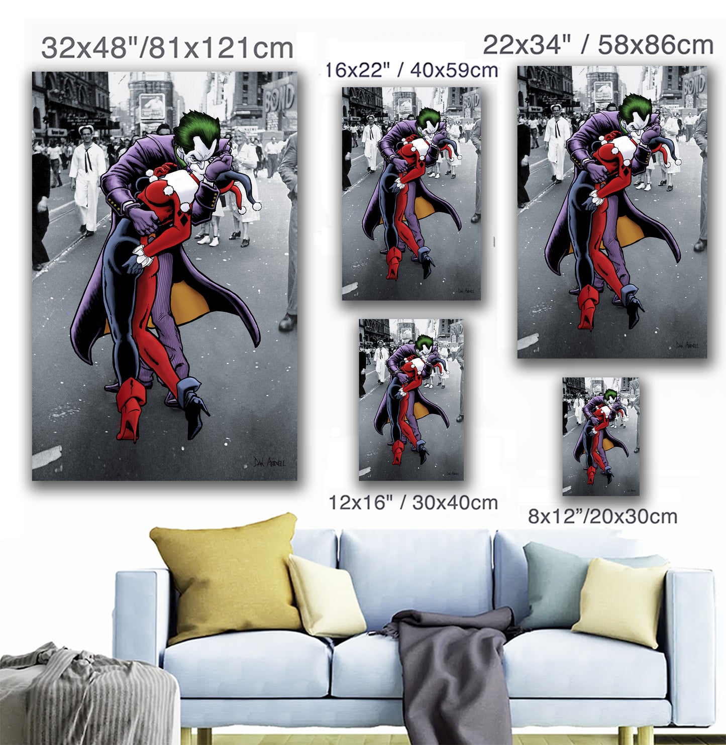 Joker & Harley Quinn - The Kissing Joke- Mounted Canvas