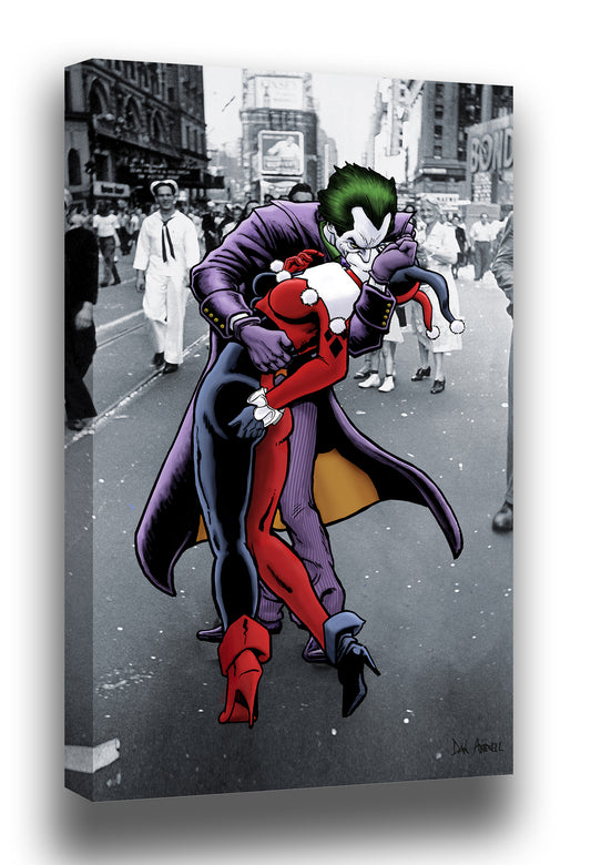 Joker & Harley Quinn - The Kissing Joke- Mounted Canvas