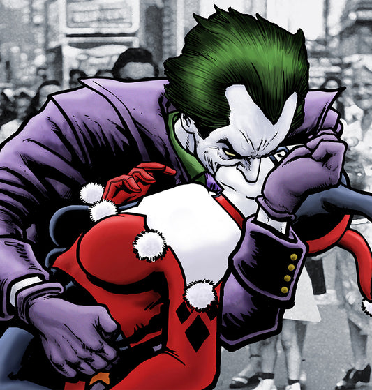Joker & Harley Quinn - The Kissing Joke- Mounted Canvas