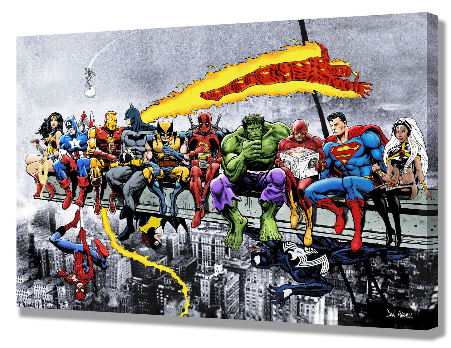 MORE Superheroes Lunching Atop A Skyscraper- Mounted Canvas