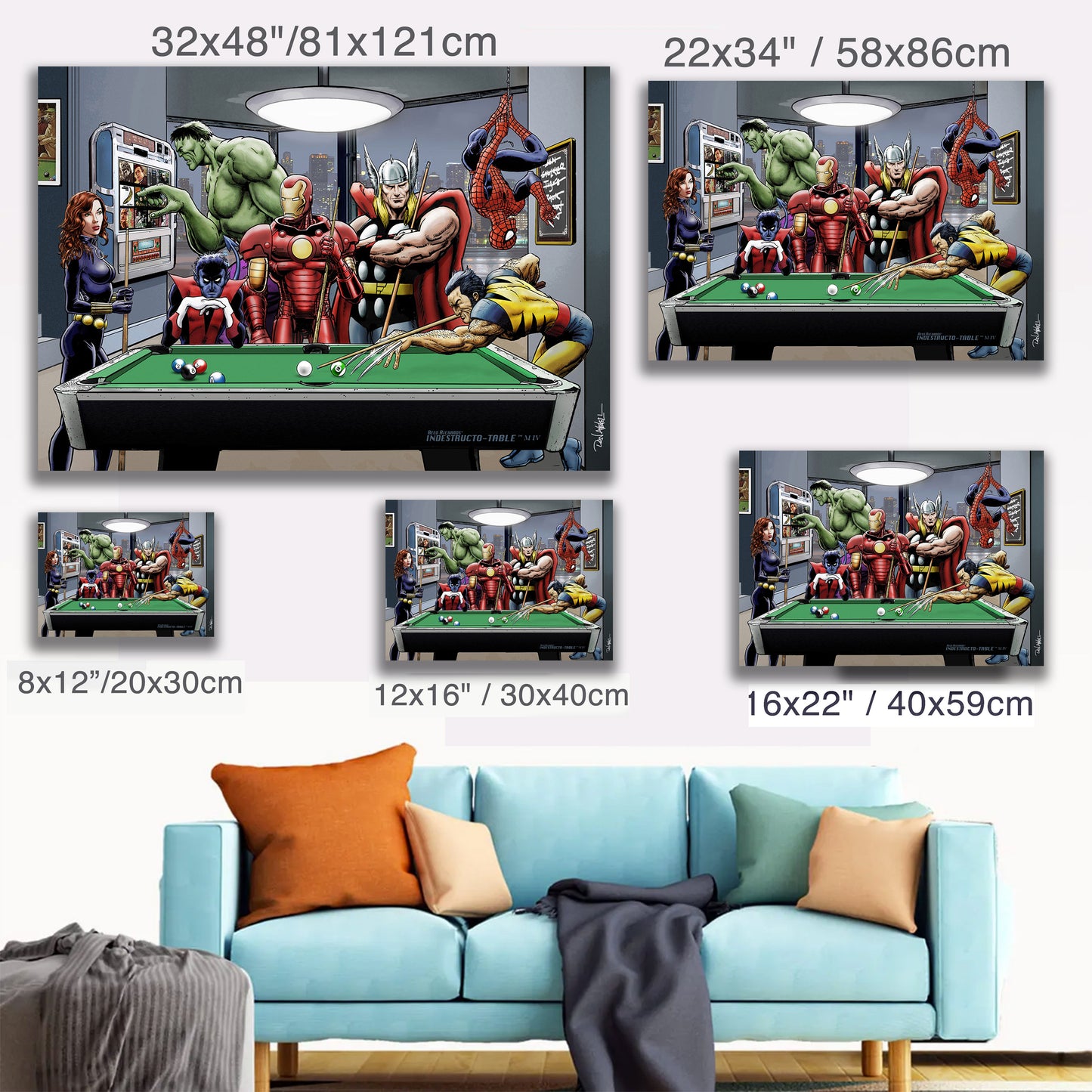 Marvel Superheroes Relax Playing Pool - Mounted Canvas