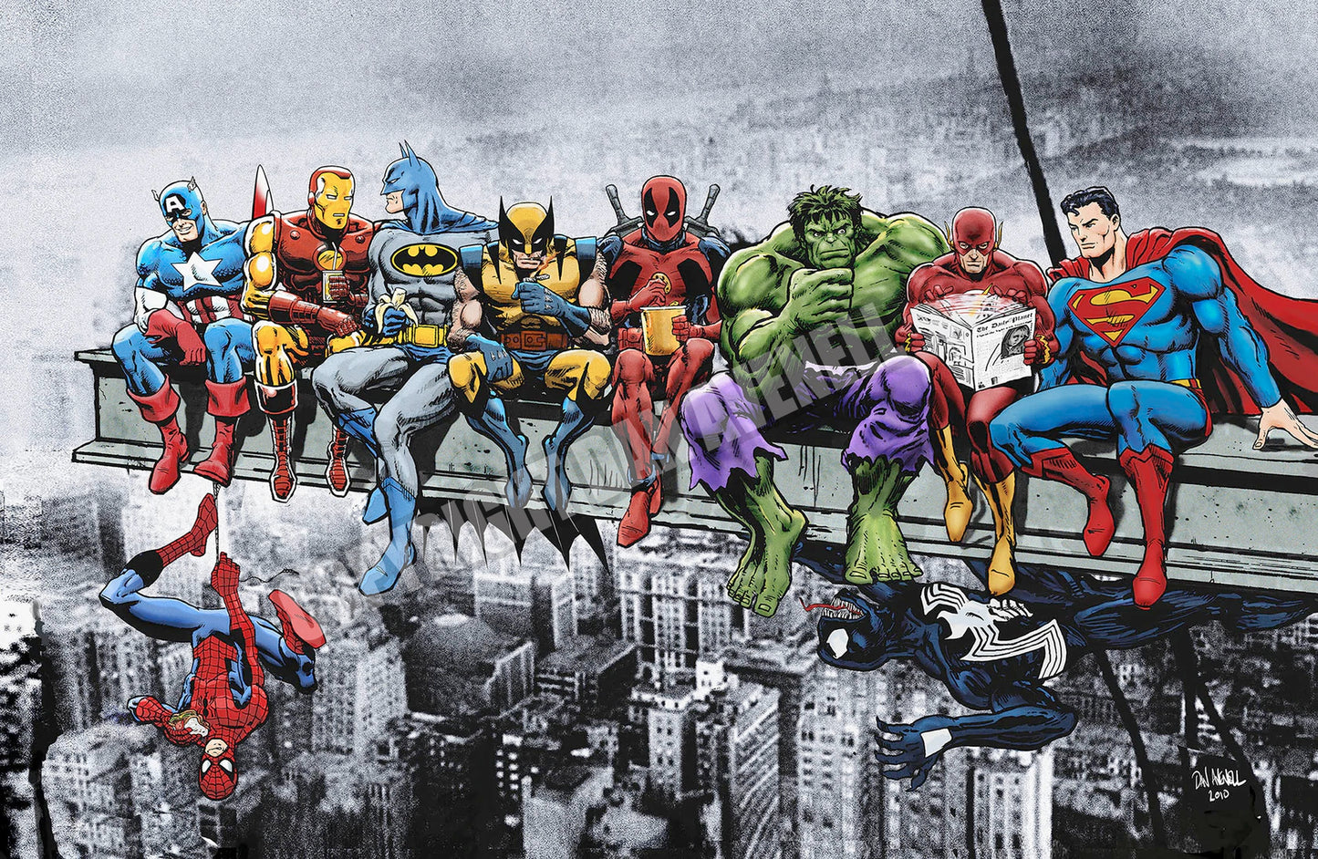 Marvel and DC Superheroes Lunch Atop A Skyscraper - Mounted Canvas