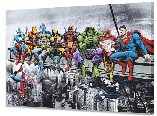 Marvel and DC Superheroes Lunch Atop A Skyscraper - Mounted Canvas