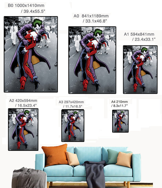 Joker & Harley Quinn - The Kissing Joke - Art Print/Poster